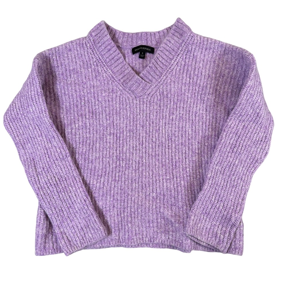 Banana Republic Purple Marled Ribbed Knit V-Neck Sweater Small Mens Womens